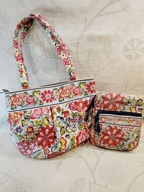 Vera Bradley Floral Quilted Tote and Crossbody in Pink, Red, Green, Blue